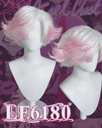 Hazbin Hotel Angel Dust White Mixed Pink Wavy Lace Front Synthetic Hair Wig LF6180