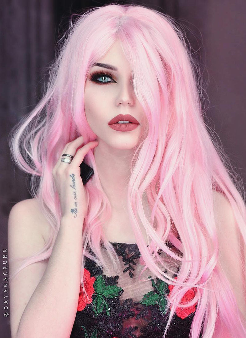 Pastel Pink Wavy Lace Front Synthetic Wig LF084