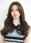 Brown Curtain Bangs Wavy Lace Front Synthetic Wig LF3290