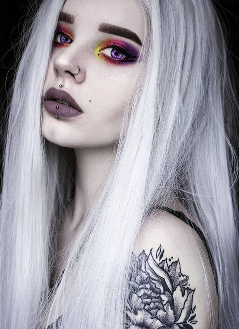 Straight Yaki Silver Grey Lace Front Synthetic Wig LF624N - Wig Is Fashion Australia