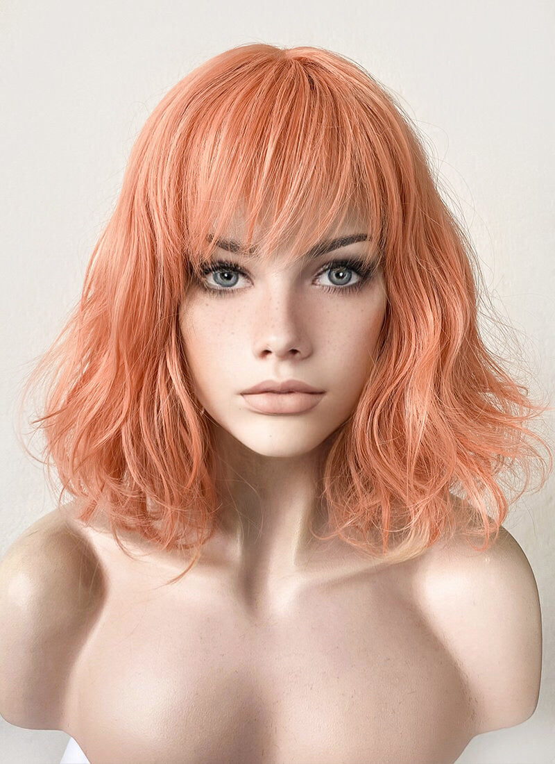 Pastel Peach Pink Wavy Bob Synthetic Wig CM197