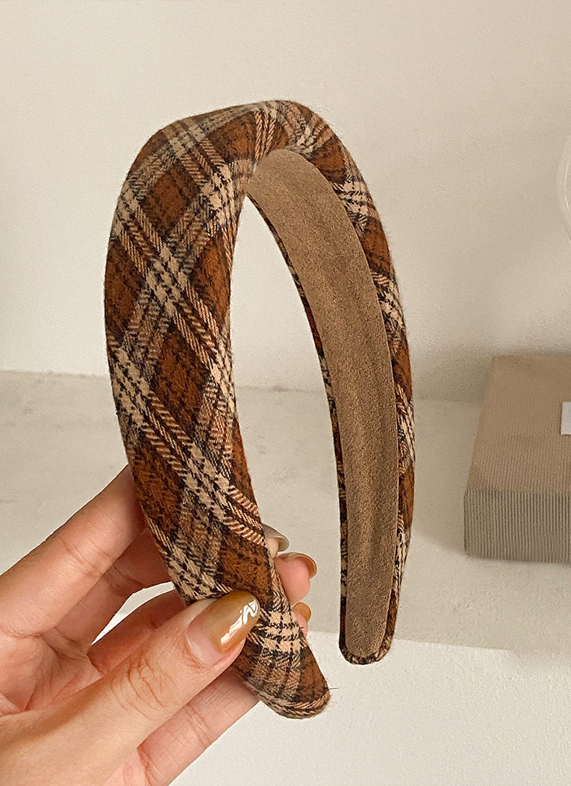 Beige Plaid Hair Hoop