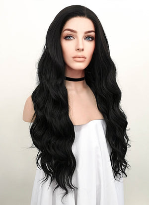 Wavy Natural Black Lace Front Synthetic Wig LF095
