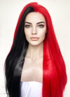 Black Red Split Color Straight Lace Front Synthetic Hair Wig LF1316