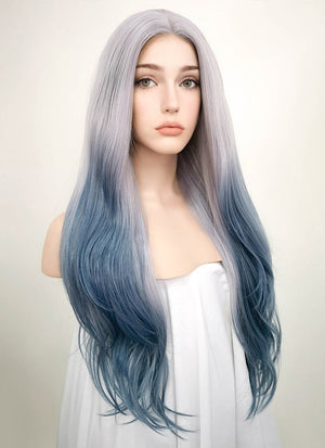 Pastel Two Tone Grey Wavy Lace Front Synthetic Wig LF1517