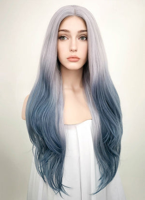 Pastel Two Tone Grey Wavy Lace Front Synthetic Wig LF1517
