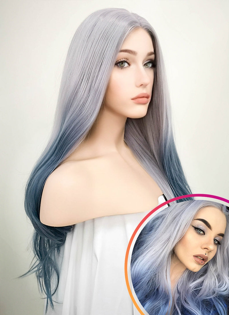 Pastel Two Tone Grey Wavy Lace Front Synthetic Wig LF1517 - Wig Is Fashion Australia