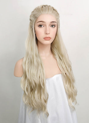 Wavy Light Ash Blonde Braided Lace Front Synthetic Wig LF2021