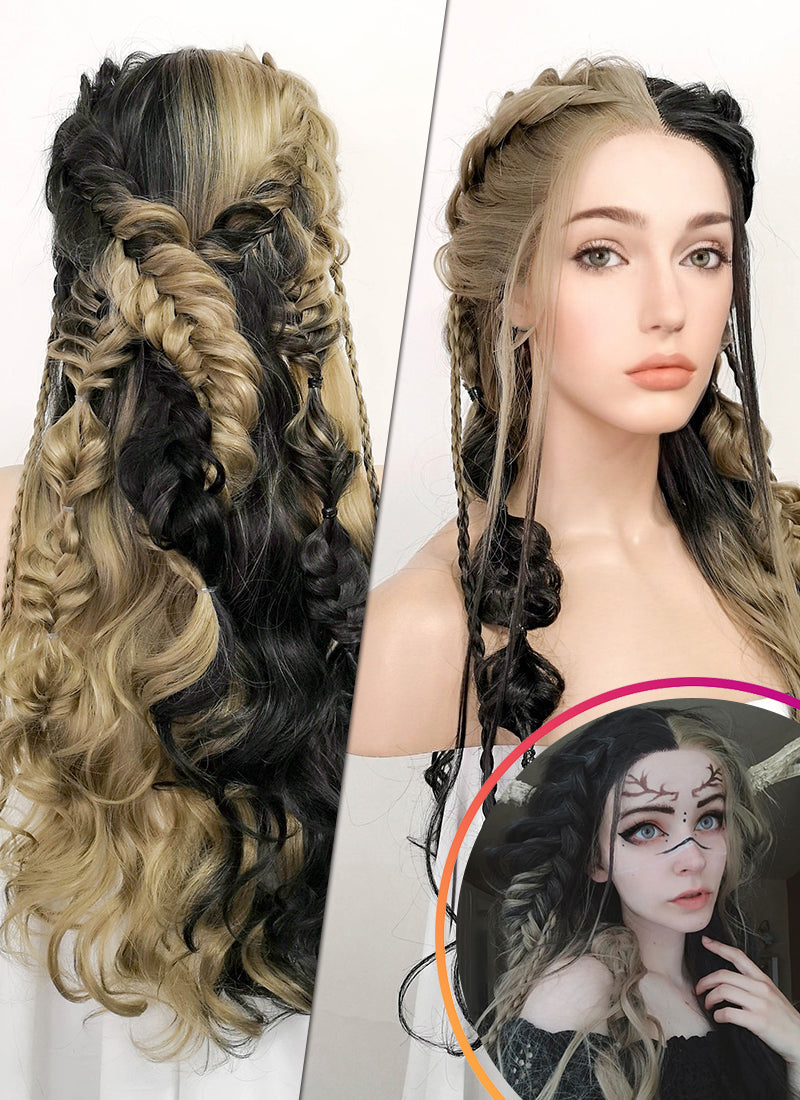 Blonde Black Split Color Braided Lace Front Synthetic Wig LF2091