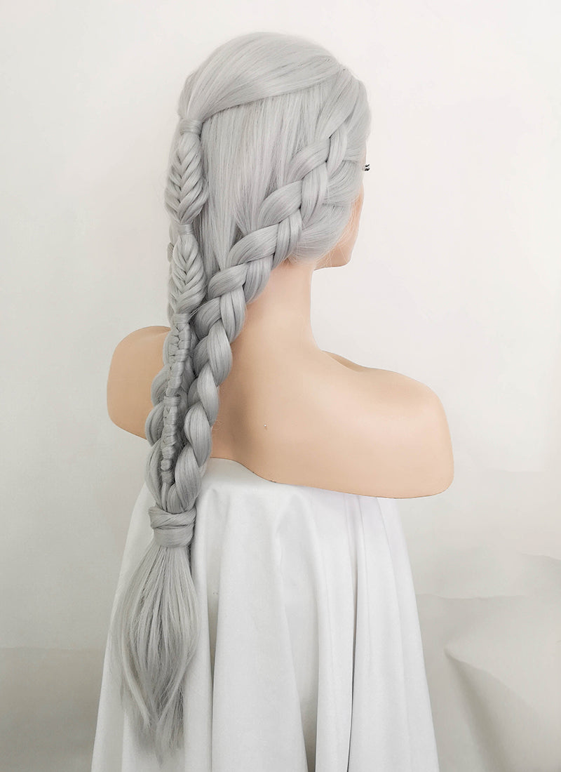 Silver Grey Braided Yaki Lace Front Synthetic Wig LF2107