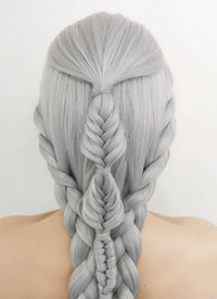 Silver Grey Braided Yaki Lace Front Synthetic Wig LF2107