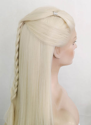 House of the Dragon Young Princess Rhaenyra Targaryen Platinum Blonde Braided Lace Front Synthetic Wig LF2109