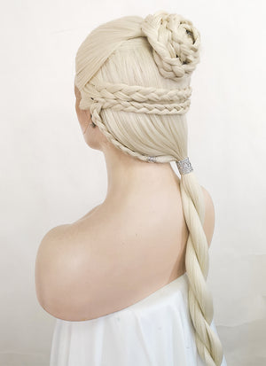 House of the Dragon Rhaenyra Targaryen Platinum Blonde Braided Lace Front Synthetic Wig LF2118