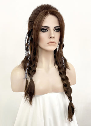 GOD OF WAR Freya Wavy Brunette Braided Lace Front Synthetic Wig LF2123