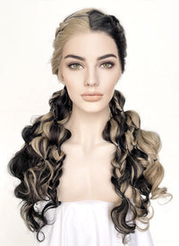 Blonde Black Split Gemini Color Braided Lace Front Synthetic Wig LF2124