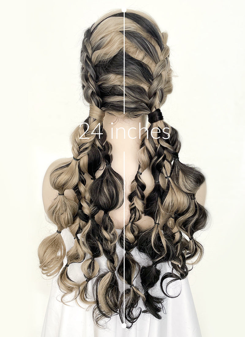 Blonde Black Split Gemini Color Braided Lace Front Synthetic Wig LF2124