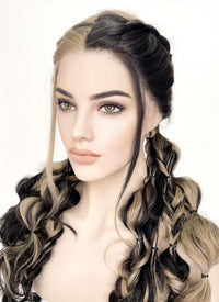 Blonde Black Split Gemini Color Braided Lace Front Synthetic Wig LF2124