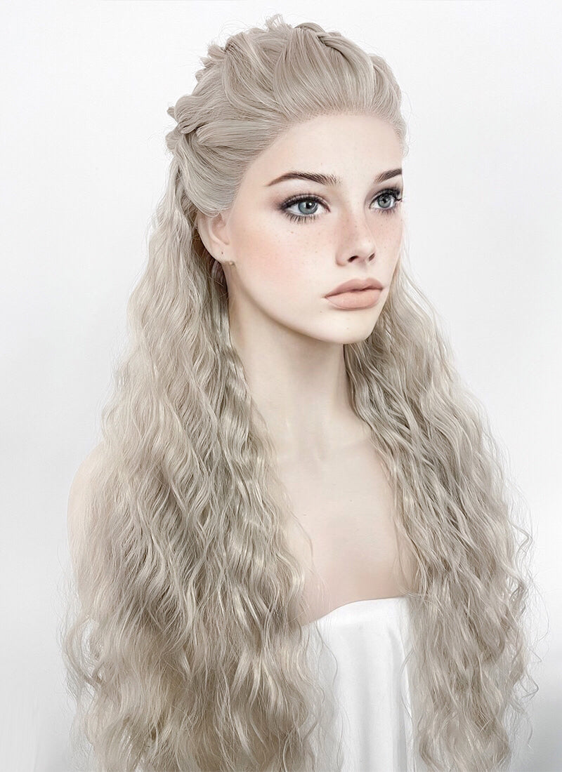 Silver Grey Braided Lace Front Synthetic Wig LF2127