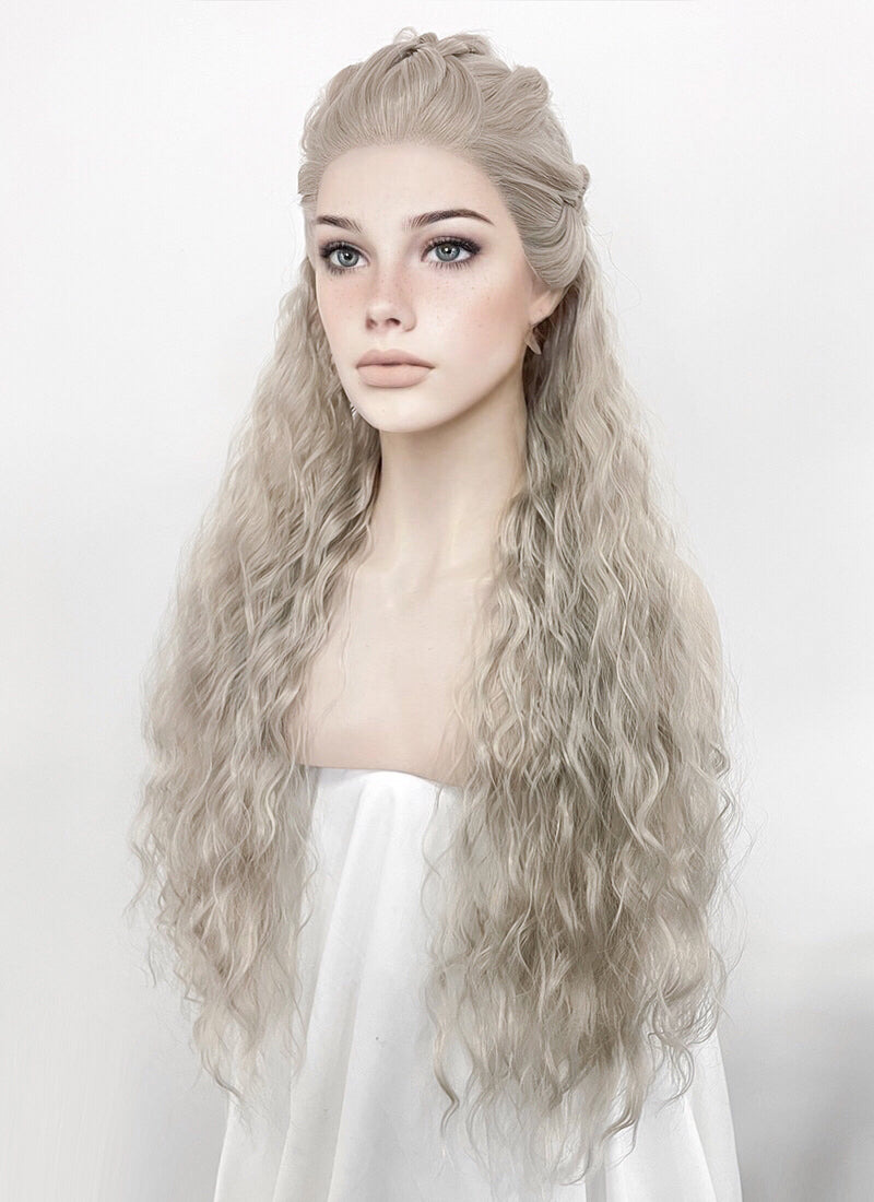 Silver Grey Braided Lace Front Synthetic Wig LF2127