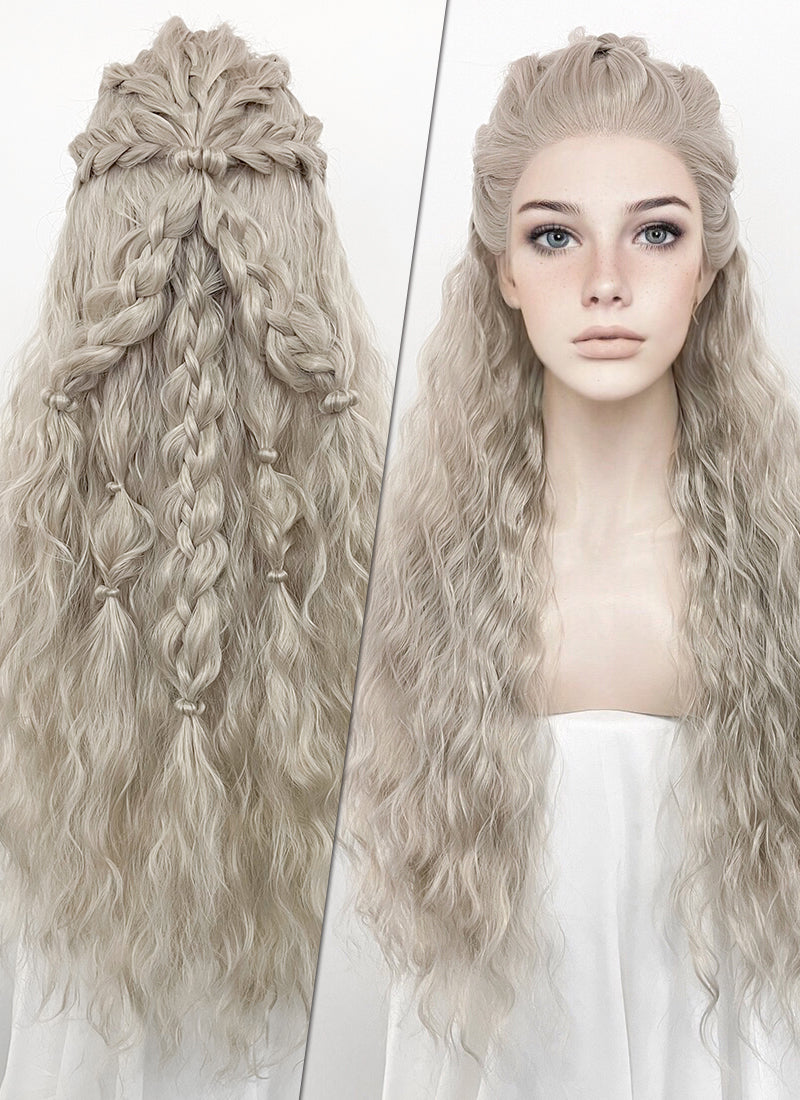 Silver Grey Braided Lace Front Synthetic Wig LF2127