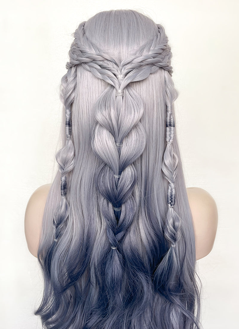 Two Tone Grey Braided Lace Front Synthetic Wig LF2141