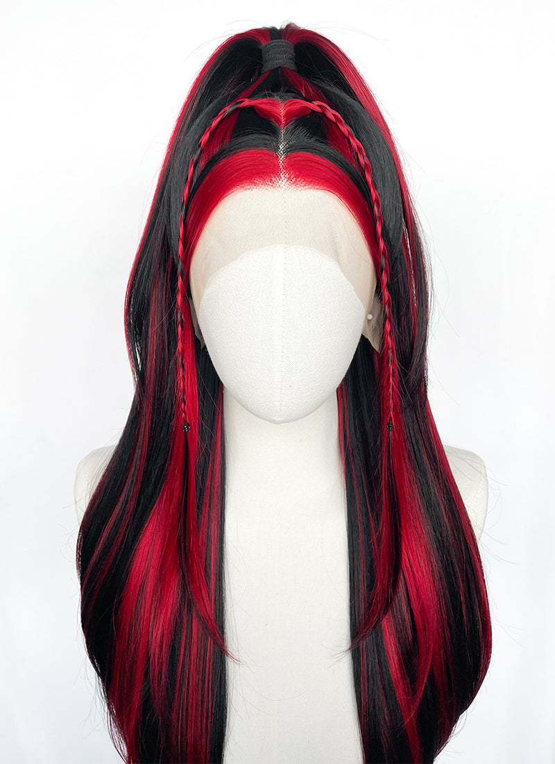 Black Mixed Red Braided Lace Front Synthetic Wig LF2148