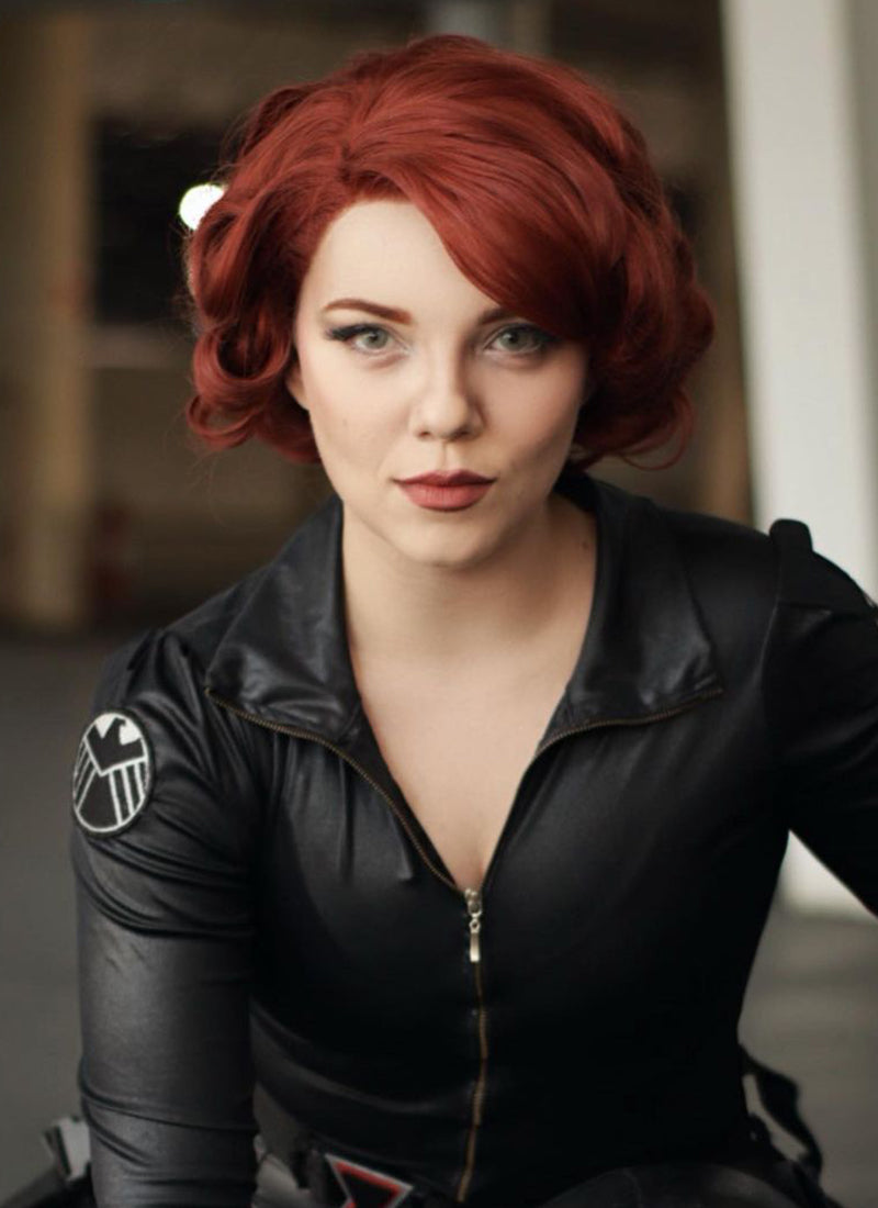 Marvel Black Widow Auburn Curly Bob Lace Front Synthetic Wig LF253