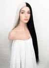 White Black Split Gemini Color Straight Lace Front Synthetic Wig LF3185