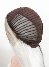 White Black Split Gemini Color Straight Lace Front Synthetic Wig LF3185