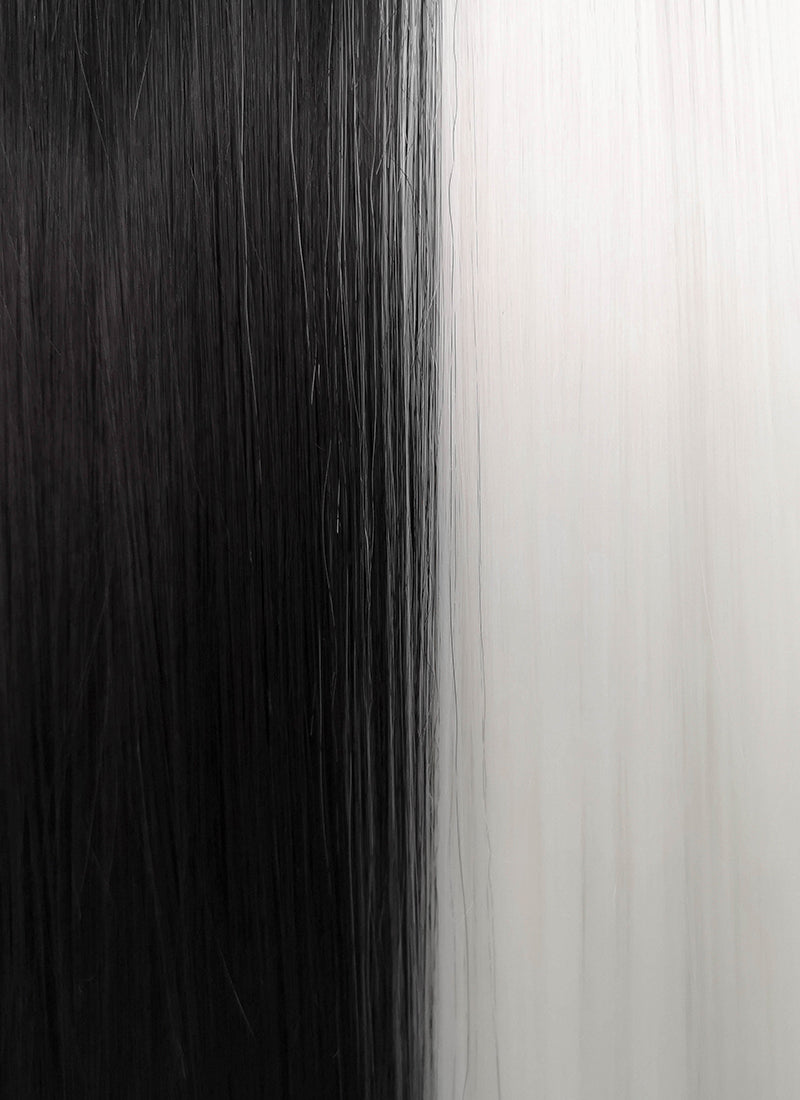 White Black Split Gemini Color Straight Lace Front Synthetic Wig LF3185
