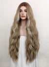 Ash Blonde With Brown Roots Money Piece Wavy Lace Front Synthetic Wig LF3219
