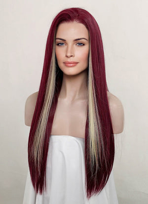 Dark Red Mixed Blonde Straight Lace Front Kanekalon Synthetic Wig LF3261