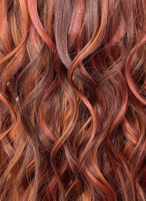 Mixed Auburn With Dark Roots Wavy Lace Front Kanekalon Synthetic Wig LF3272