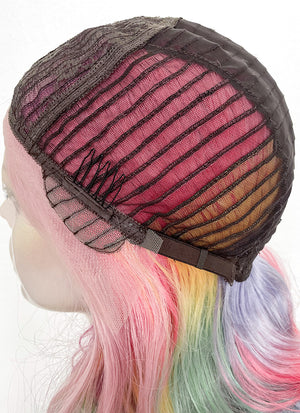 Pastel Pink Rainbow Color Wavy Lace Front Synthetic Wig LF3273