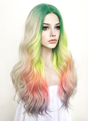 Blonde Rainbow Color Wavy Lace Front Synthetic Wig LF3288