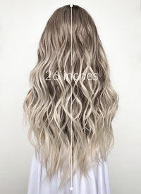 Products Balayage Blonde Highlights Money Piece With Dark Roots Wavy Lace Front Synthetic Wig LF3293