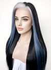 Black Grey Blue Money Piece Straight Lace Front Synthetic Wig LF3296
