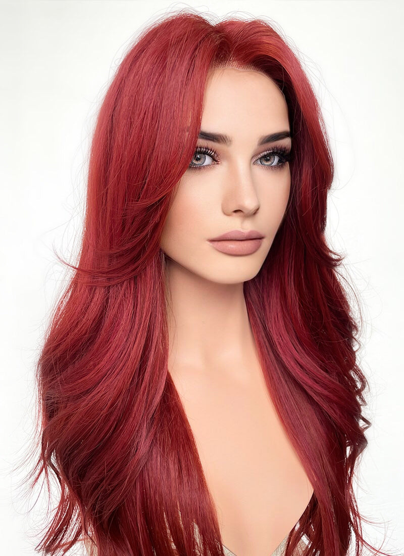 Red Curtain Bangs Wavy Lace Front Synthetic Wig LF3297