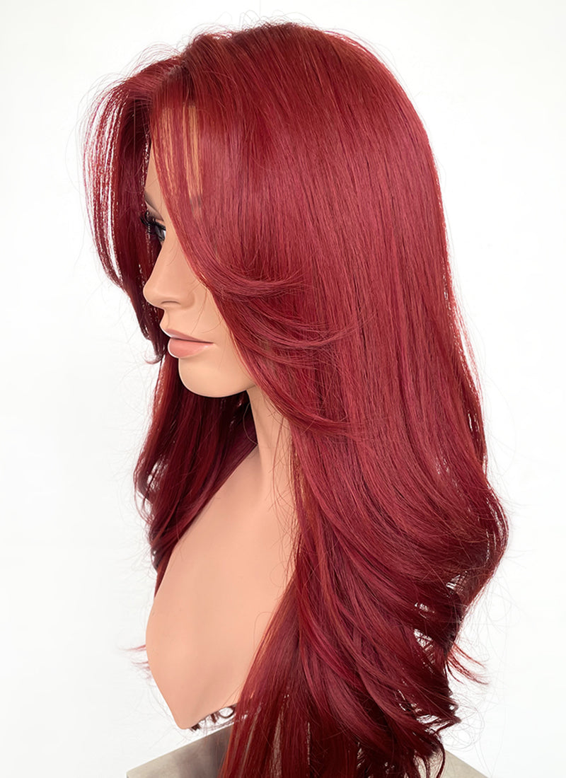 Red Curtain Bangs Wavy Lace Front Synthetic Wig LF3297