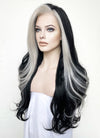 Black and Grey Money Piece Wavy Lace Front Synthetic Wig LF3298