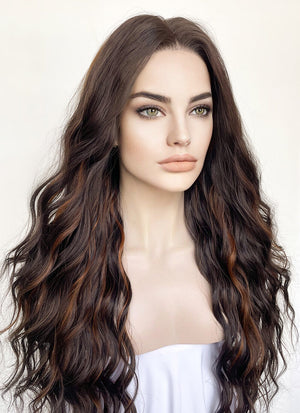 Brunette Mixed Brown Wavy Lace Front Synthetic Wig LF3300