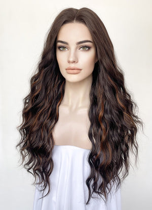 Brunette Mixed Brown Wavy Lace Front Synthetic Wig LF3300