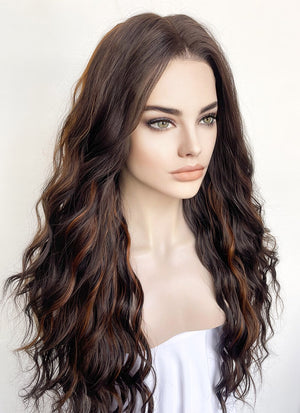 Brunette Mixed Brown Wavy Lace Front Synthetic Wig LF3300