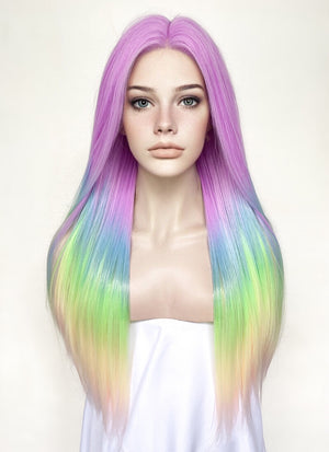 Purple Rainbow Color Straight Lace Front Synthetic Wig LF3304