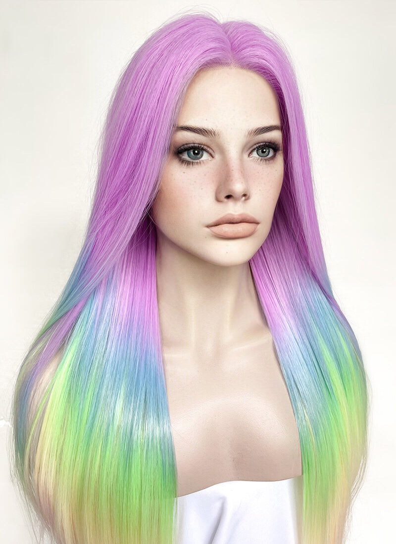 Purple Rainbow Color Straight Lace Front Synthetic Wig LF3304