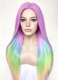 Purple Rainbow Color Straight Lace Front Synthetic Wig LF3304