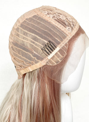 Blonde Pink Brown Mixed Curtain Bangs Wavy Lace Front Synthetic Wig LF3308