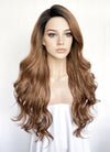 Brown With Dark Roots Wavy Lace Front Synthetic Hair Wig LF3316