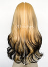 Blonde Black Ombre Curtain Bangs Wavy Lace Front Synthetic Hair Wig LF3317A