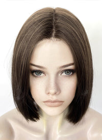 Brunette Curtain Bangs Straight Bob Lace Front Synthetic Hair Wig LF3322
